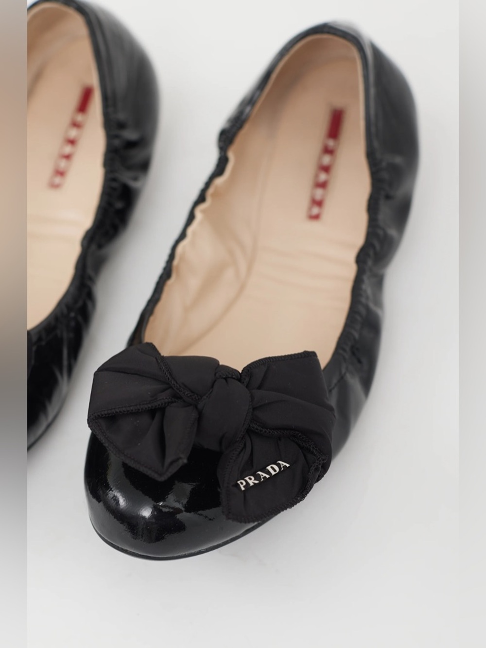 Prada Black Patent Leather Ballet Flats with Bow